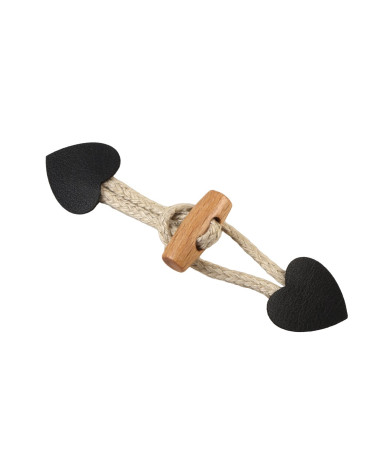 Set of 4 black faux leather heart frogs 2.4cm x 10cm