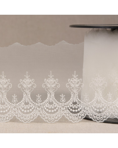 White scalloped embroidered tulle 80mm per meter made in Europe