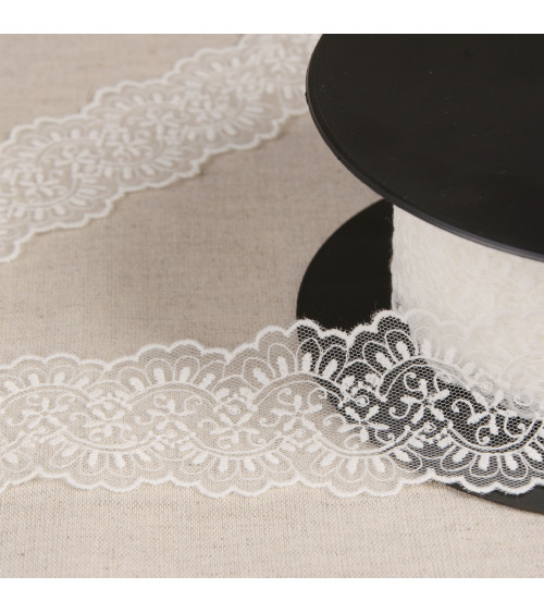 Tulle embroidered between two white 60mm per meter made in Europe