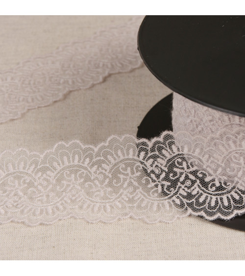 Tulle embroidered between two old pink 60mm per meter made in Europe