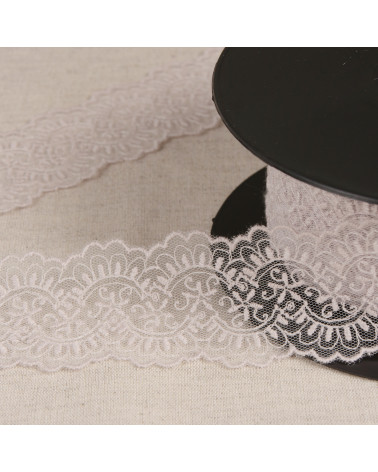 Spool 14.6m tulle embroidered between two old pink 60mm made in Europe