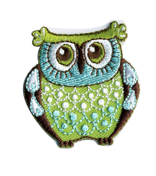 Set of 3 green owl iron-on patches