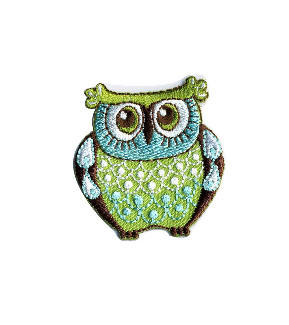 Set of 3 green owl iron-on patches