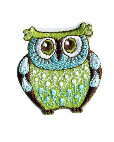 Set of 3 green owl iron-on patches