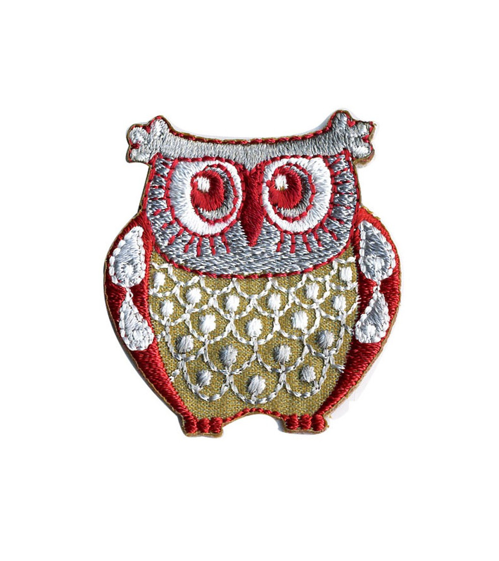 Set of 3 iron-on patches Grey and red owl