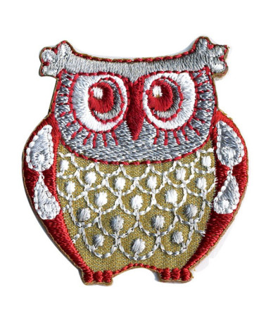 Set of 3 iron-on patches Grey and red owl