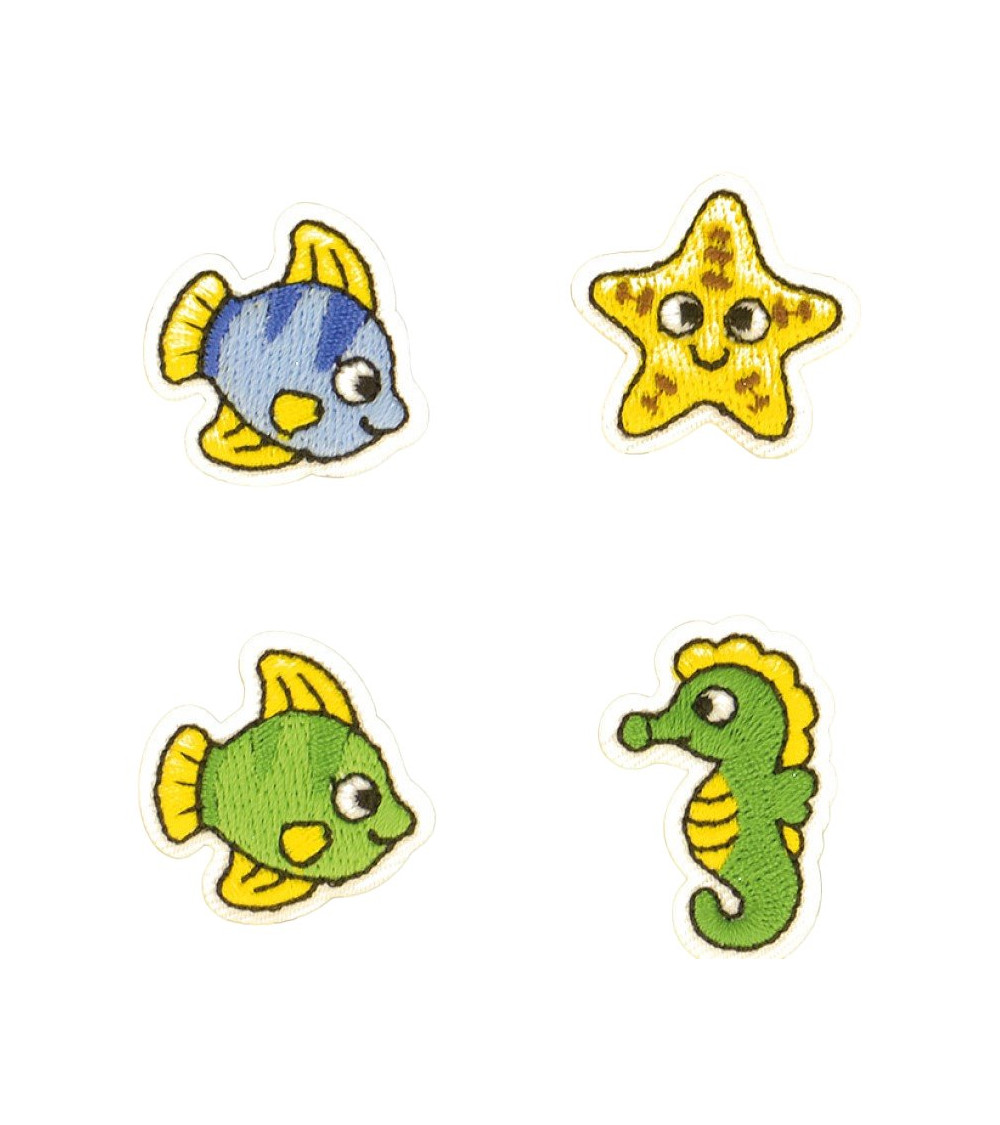 Carte de 4 écussons animaux mer 2cm