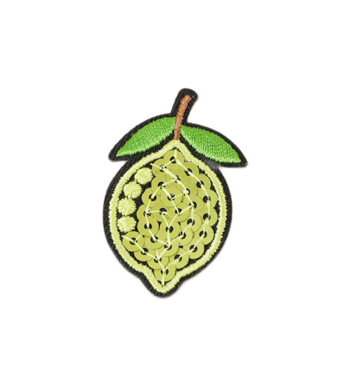 Ecusson thermocollant fruits sequins citron 3cmx3,5cm