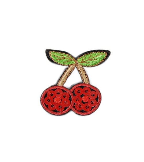 Set of 3 iron-on patches with sequin fruits and cherries 3cmx3cm