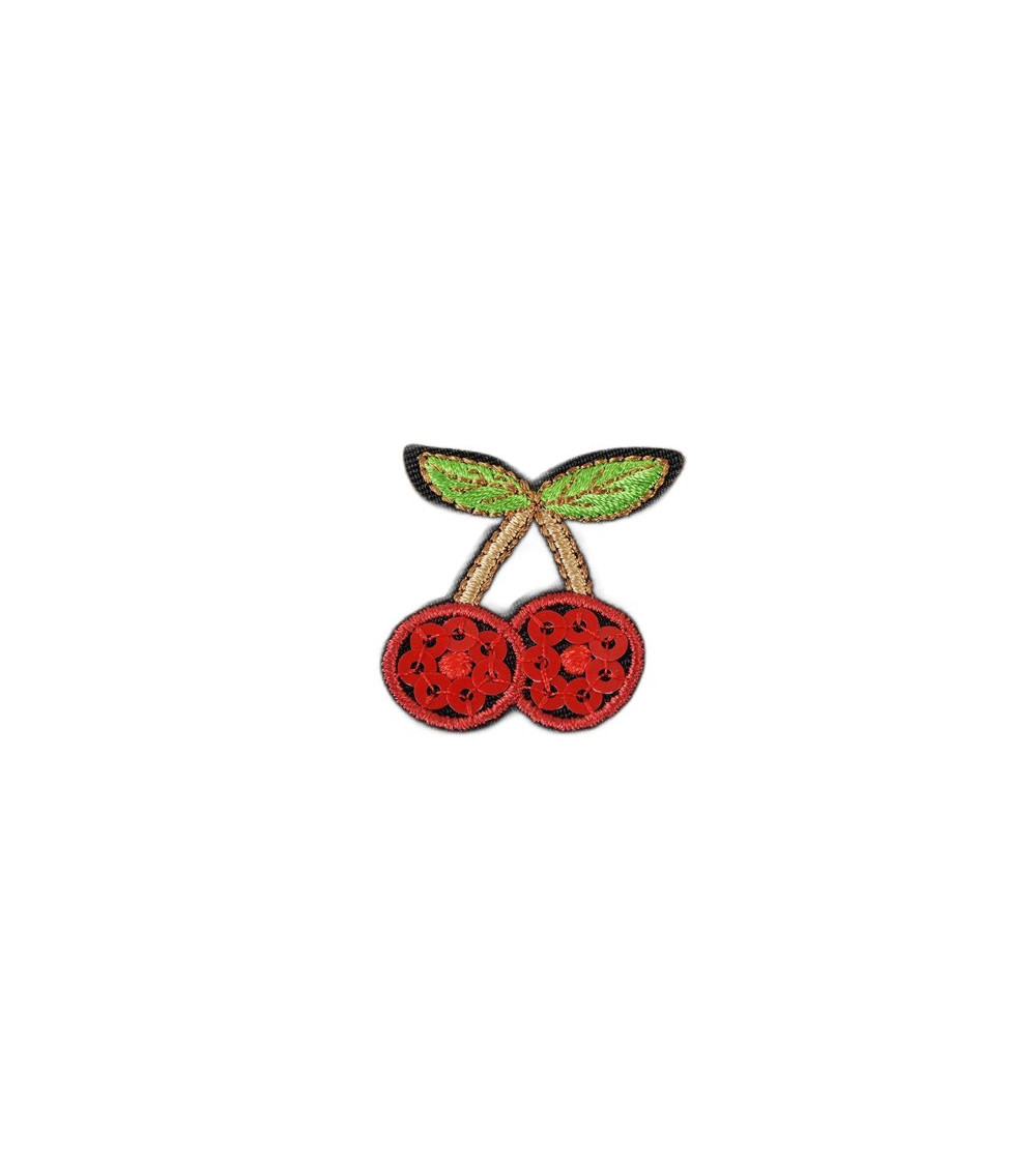 Set of 3 iron-on patches with sequin fruits and cherries 3cmx3cm