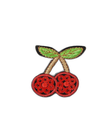 Set of 3 iron-on fruit sequin cherry badges 3cmx3cm