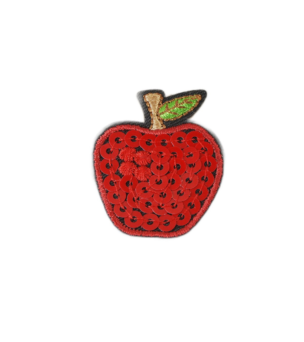 Set of 3 iron-on apple sequin fruit patches 3.5cmx3cm