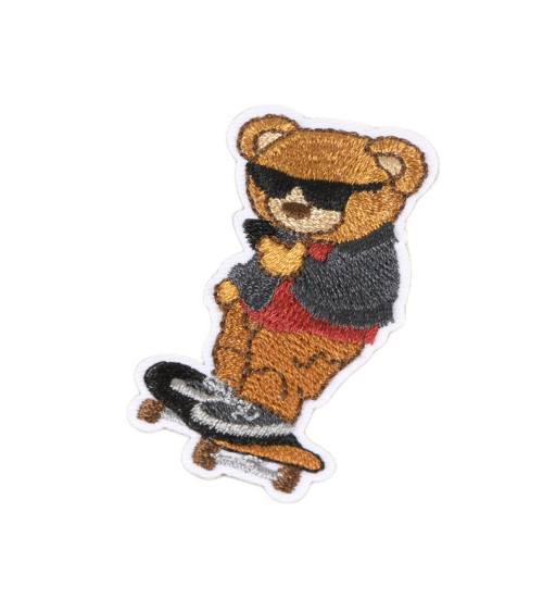 Star skate teddy bear iron-on patch 5.5cm x 3.5cm
