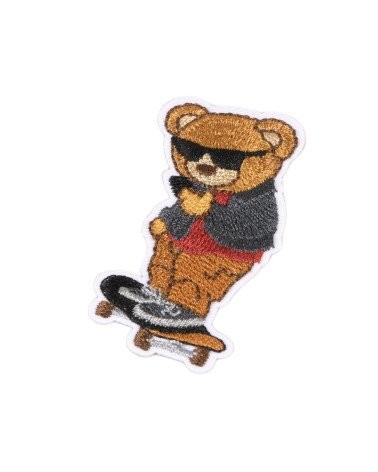 Star skate teddy bear iron-on patch 5.5cm x 3.5cm