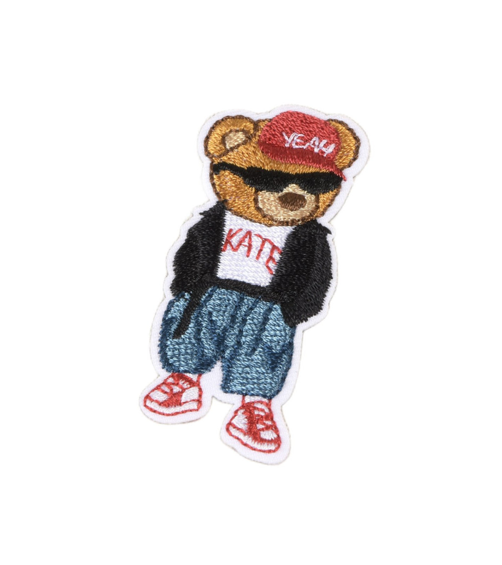 Hipster star bear iron-on patch 5.7cm x 2.5cm