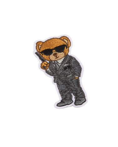 Secret agent star bear iron-on patch 5.5cm x 2.5cm