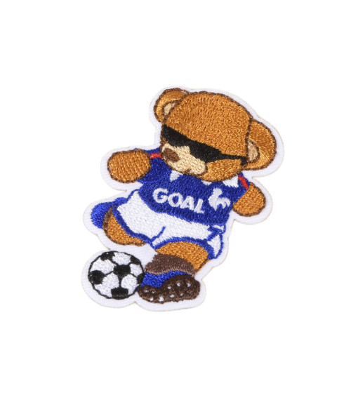 Star footballer teddy bear iron-on patch 5.5cm x 3.7cm