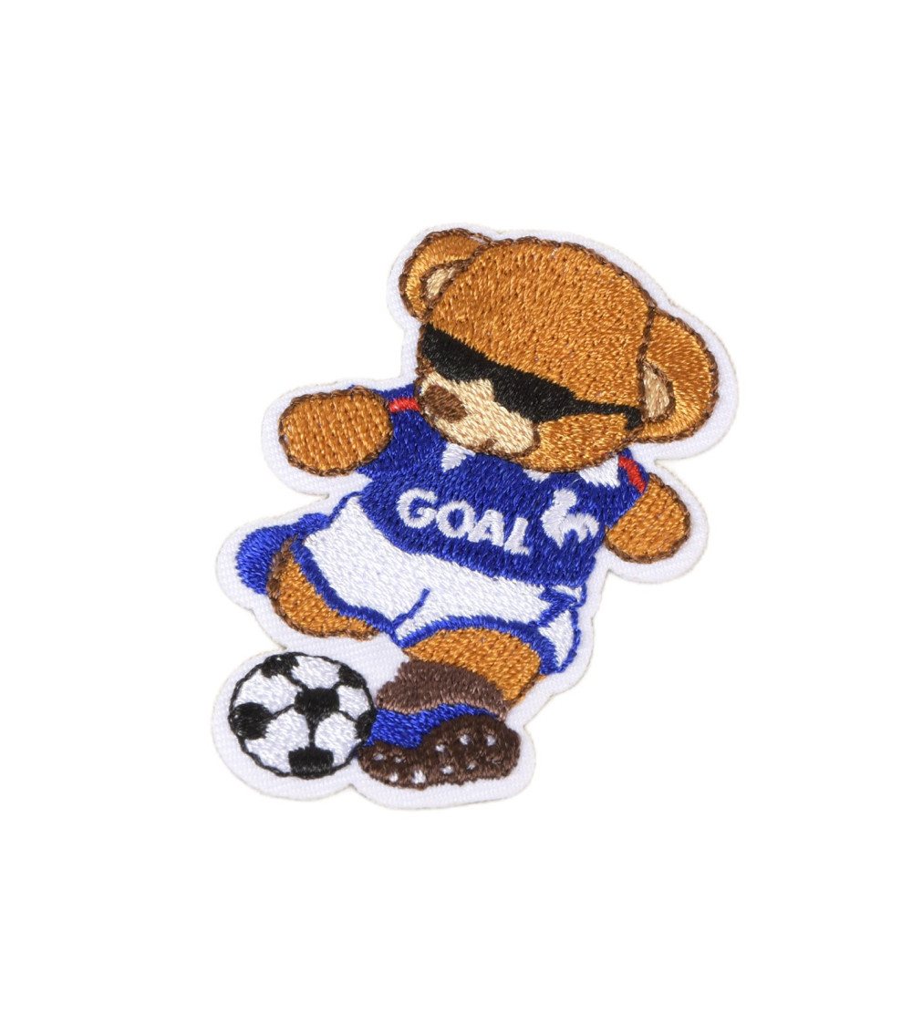 Star footballer teddy bear iron-on patch 5.5cm x 3.7cm