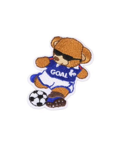 Star footballer teddy bear iron-on patch 5.5cm x 3.7cm