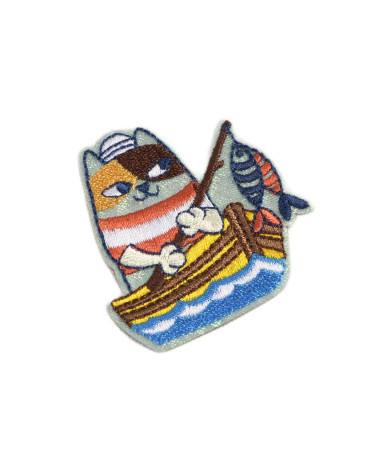Iron-on patch ocean fishing cat 5cm x 4.5cm