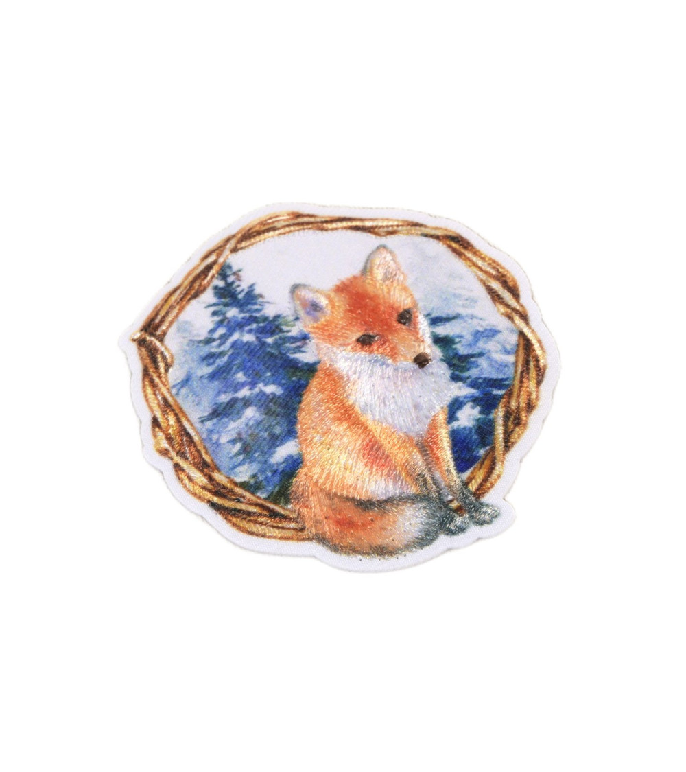 Ecusson thermocollant forêt renard 5,7cm x 5,5cm