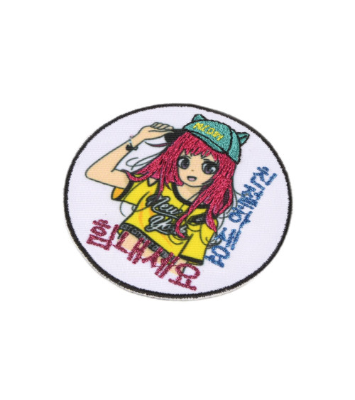 Ecusson thermocollant manga cheveu fuchia 5,5cm x 5,5cm