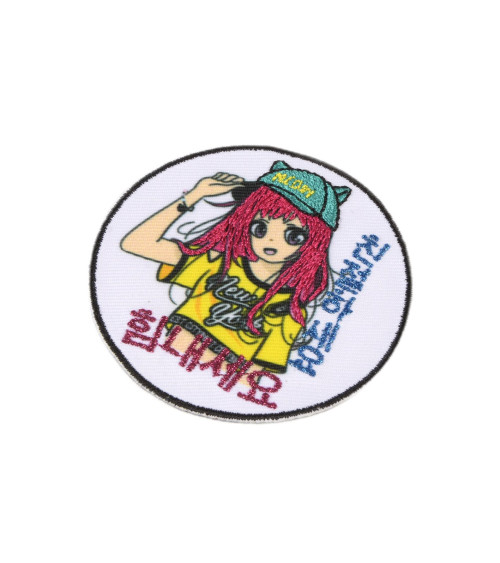 Fuchia hair manga iron-on patch 5.5cm x 5.5cm