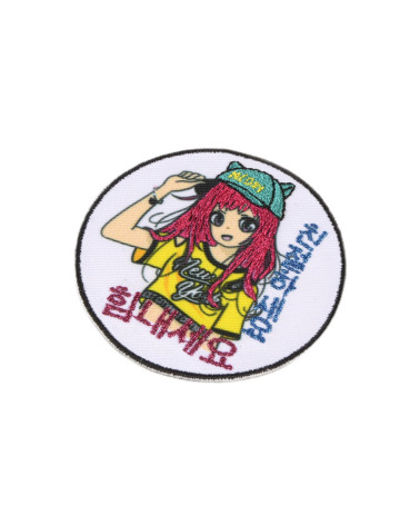 Fuchia hair manga iron-on patch 5.5cm x 5.5cm