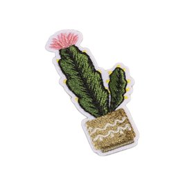Ecusson thermocollant cactus fin rose 5,5cm x 2,5cm