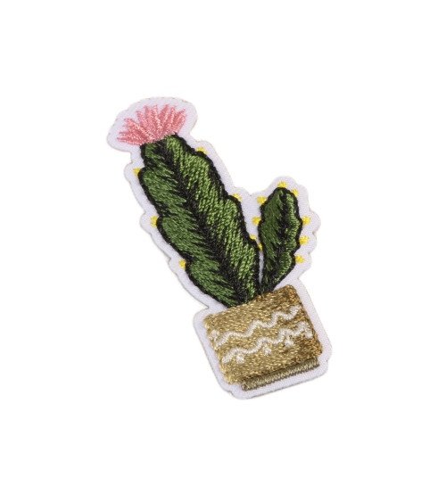 Ecusson thermocollant cactus fin rose 5,5cm x 2,5cm