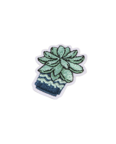 Cactus iron-on patch in blue pot 3.5cm x 3cm
