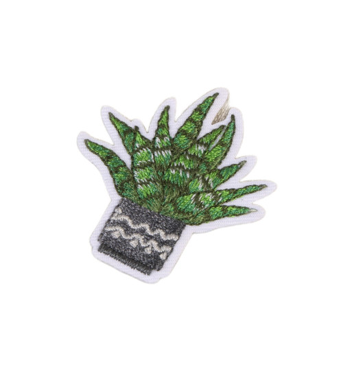 Cactus iron-on patch in gray pot 4.5cm x 4cm