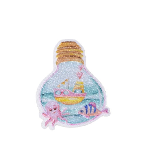 Ecusson thermocollant monde pastel ampoule 5,5cm x 4cm