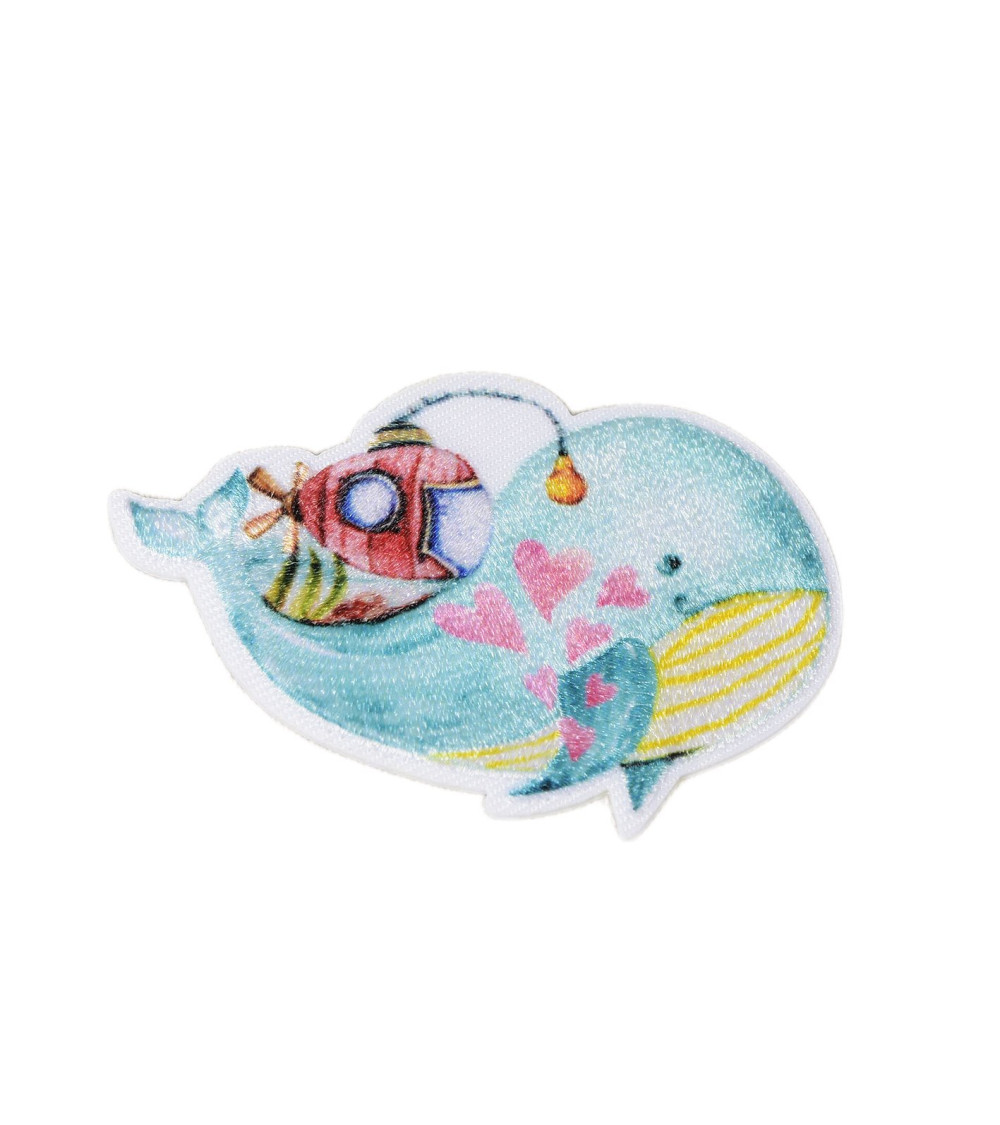 Ecusson thermocollant monde pastel baleine bleue 4cm x 5,5cm