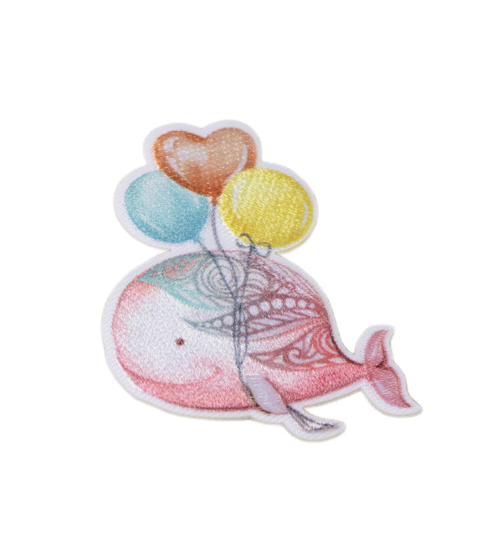 Ecusson thermocollant monde pastel baleine rose 5,5cm x 4,5cm