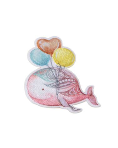 Pastel pink whale world iron-on patch 5.5cm x 4.5cm