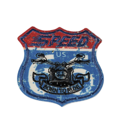 Vintage sport speed born to r iron-on patch 6cm x 5.5cm