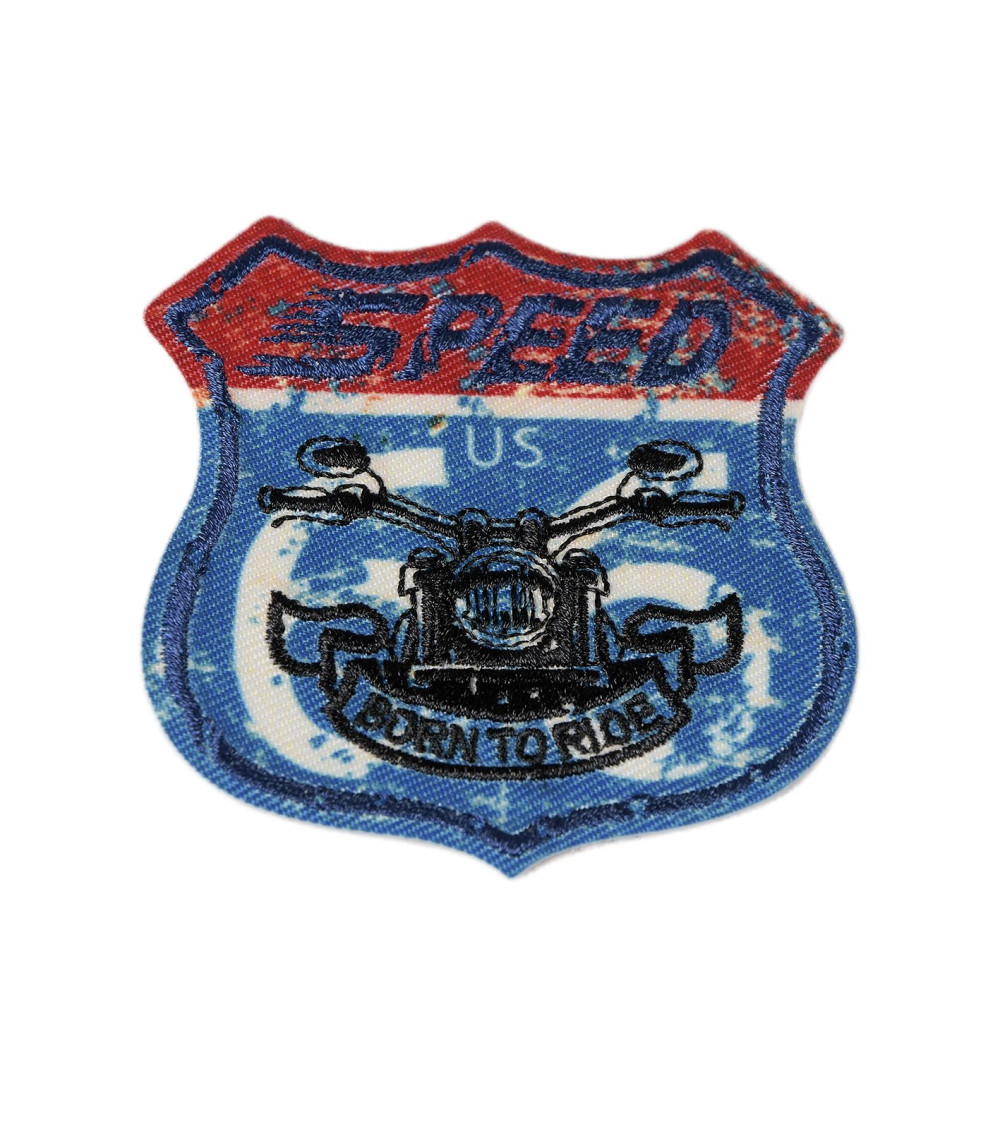 Vintage sport speed born to r iron-on patch 6cm x 5.5cm