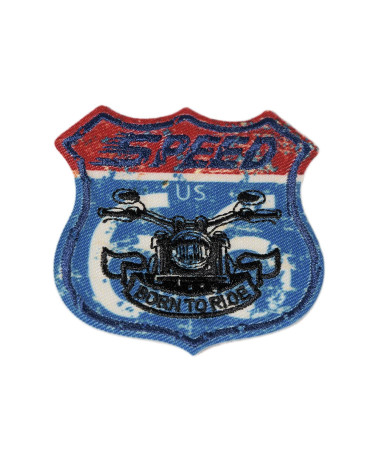 Vintage sport speed born to r iron-on patch 6cm x 5.5cm