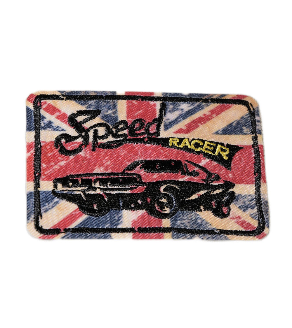 Ecusson thermocollant vintage sport speed racer 4,5cm x 6,5cm