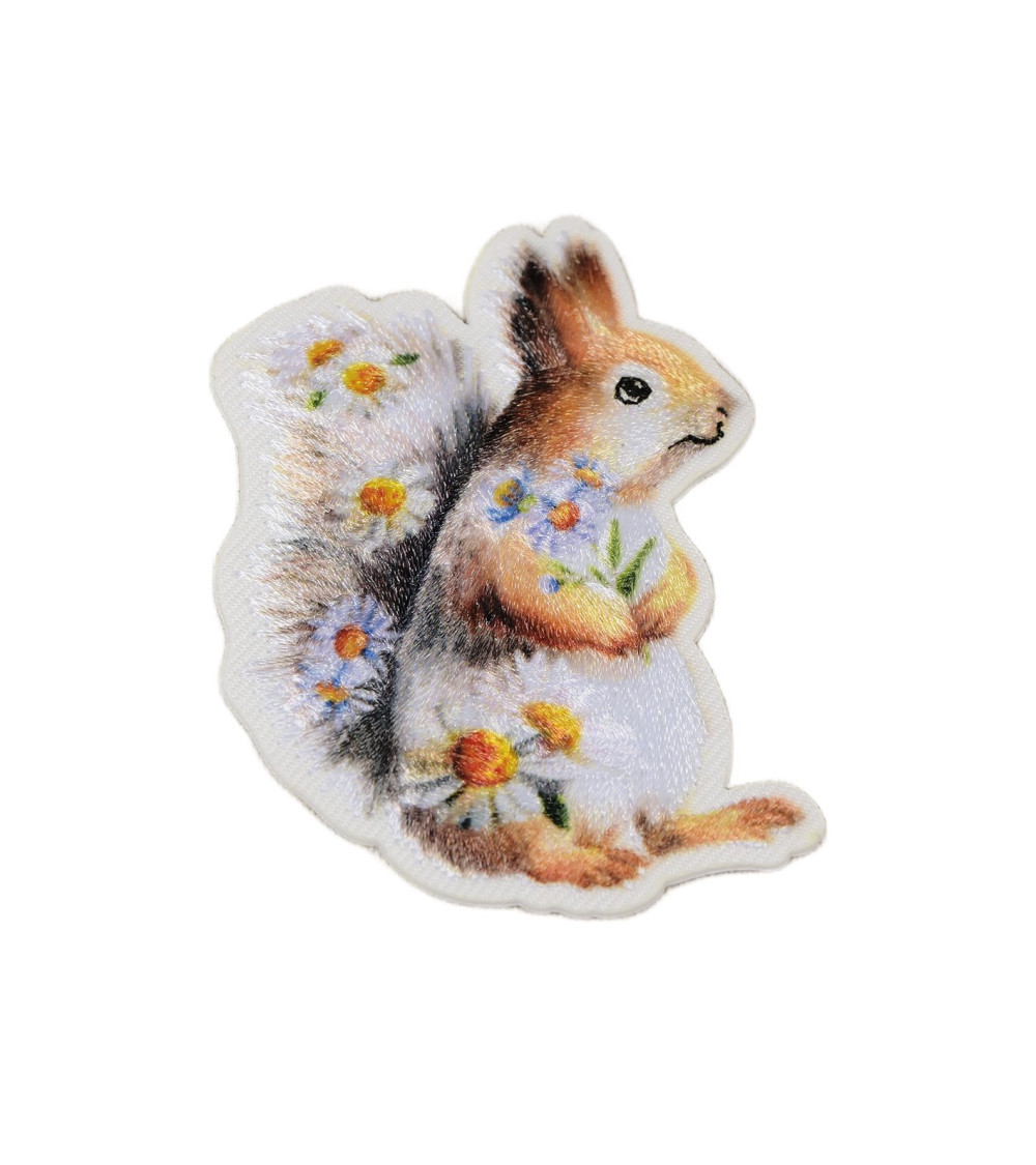 Ecusson thermocollant animaux fleuris écureuil 6cm x 4,5cm