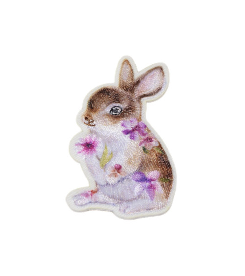 Iron-on badge floral animals rabbit 5.5cm x 3.5cm