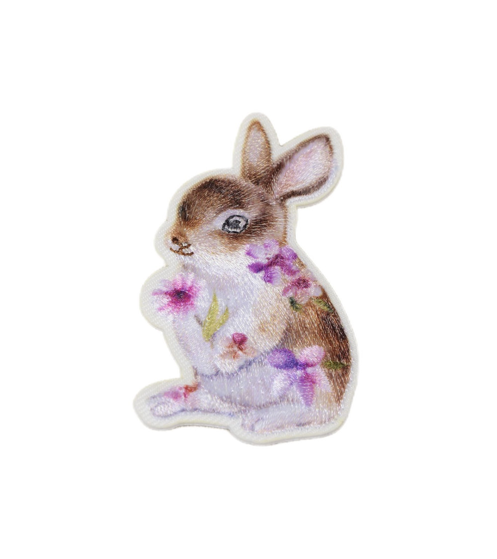 Ecusson thermocollant animaux fleuris lapin 5,5cm x 3,5cm