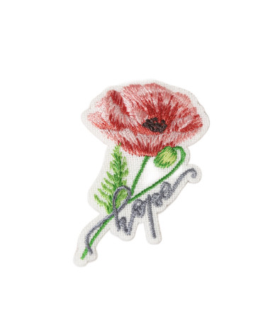 Poppy flower iron-on patch 6.5cm x 4cm