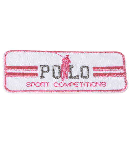 White sports polo iron-on patch 3cm x 7cm
