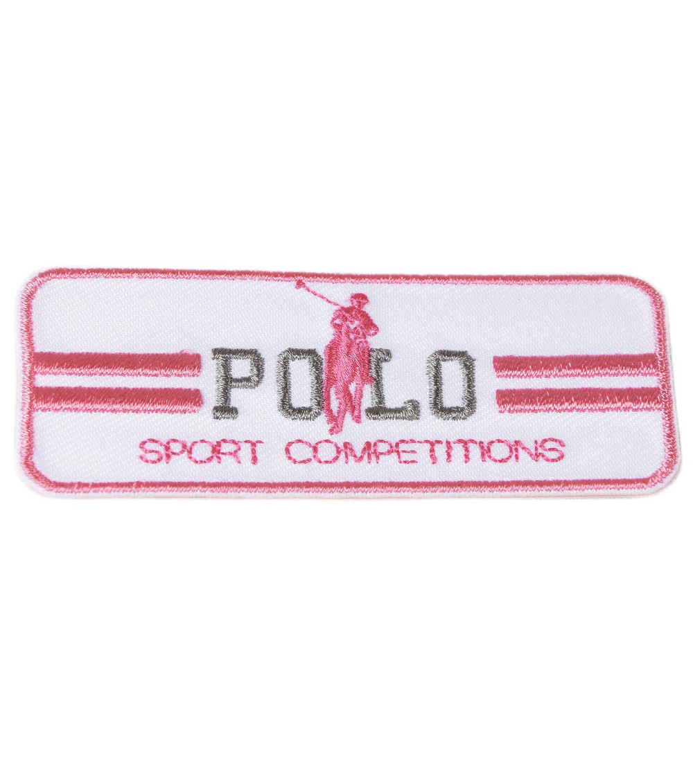 White sports polo iron-on patch 3cm x 7cm