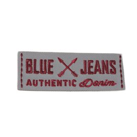 Ecusson thermocollant blue jeans beige rouge 2,5cm x 6cm
