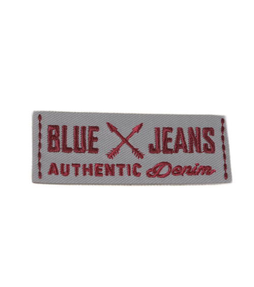 Ecusson thermocollant blue jeans beige rouge 2,5cm x 6cm