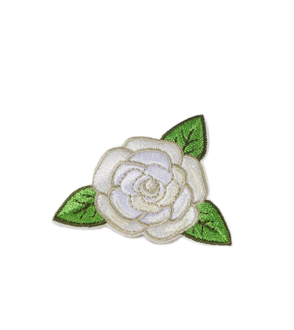 Ecusson thermocollant rose blanc 4cm x 4,5cm