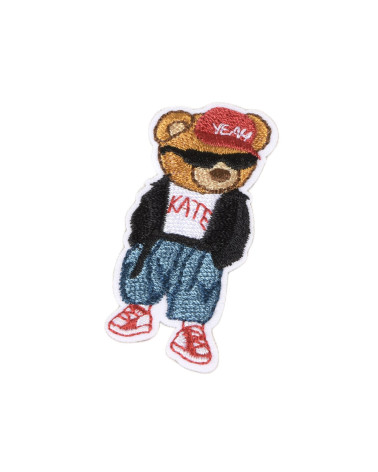 Set of 3 iron-on hipster star bear badges 5.7cm x 2.5cm